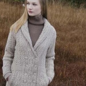 Vintage Aran Crafts 100% Merino Wool Chunky Long Cardigan